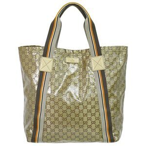 Authentic Gucci Sherry Line GG Crystal Tote Bag Handbag Gold 189669 Shelly Line